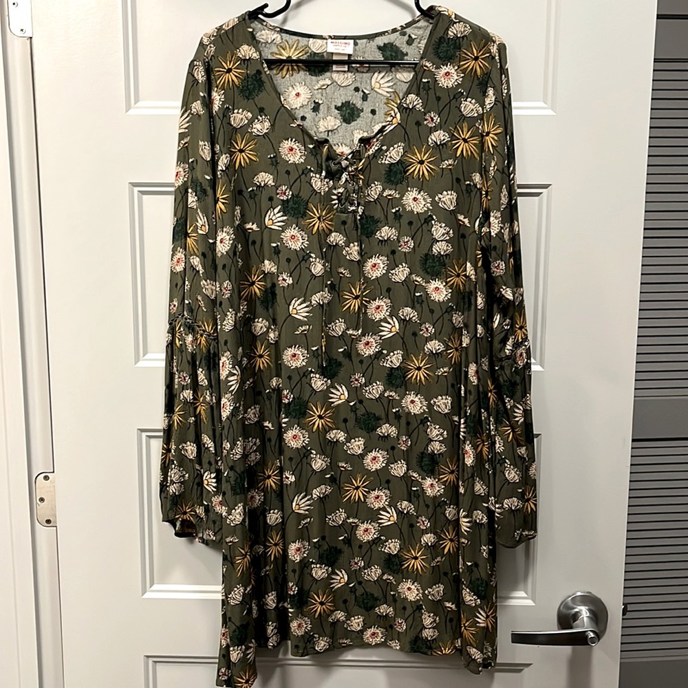 Women’s Olive Green Floral Tunic Dress, size XL